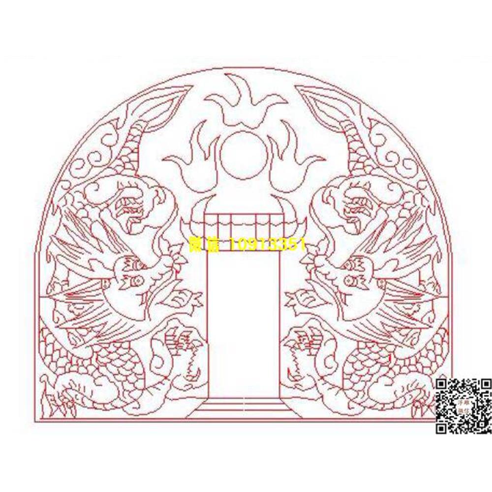 精雕图73双龙墓碑碑头线雕图线条图单线铣底图_电脑雕刻plt文泰矢量图精雕图浮雕图
